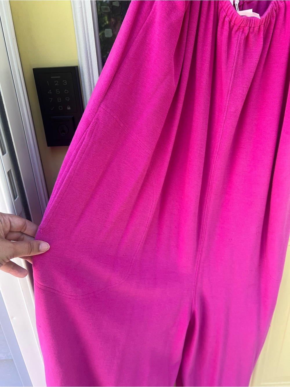 Anthropologie Hot Pink Tie-Shoulder Terry Cloth Cropped Asymmetrical Jumpsuit - Picture 6 of 14